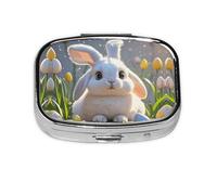 Square Round Pill Case Easter Bunny Pill Box Daily 2 Compartment Travel Pill Container for Pocket Purse Portable Medicine Cod Liver Oil Storage Box 2 Times a Day Pill Organizer