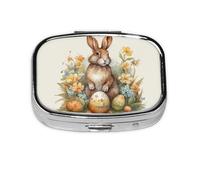 Square Round Pill Case Easter Eggs and Rabbits Pill Box Daily 2 Compartment Travel Pill Container for Pocket Purse Portable Medicine Cod Liver Oil Storage Box 2 Times a Day Pill Organizer