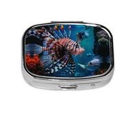 Square Round Pill Case Fish in Fish Tank Pill Box Daily 2 Compartment Travel Pill Container for Pocket Purse Portable Medicine Cod Liver Oil Storage Box 2 Times a Day Pill Organizer