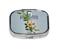 Square Round Pill Case Flower Branches on the Cross Pill Box Daily 2 Compartment Travel Pill Container for Pocket Purse Portable Medicine Cod Liver Oil Storage Box 2 Times a Day Pill Organizer