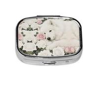 Square Round Pill Case Flower Dog Pill Box Daily 2 Compartment Travel Pill Container for Pocket Purse Portable Medicine Cod Liver Oil Storage Box 2 Times a Day Pill Organizer