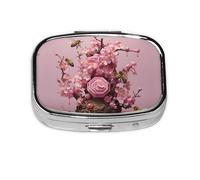 Square Round Pill Case Flowering Plum Tree Pill Box Daily 2 Compartment Travel Pill Container for Pocket Purse Portable Medicine Cod Liver Oil Storage Box 2 Times a Day Pill Organizer