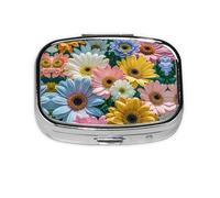 Square Round Pill Case Flowers as Background Pill Box Daily 2 Compartment Travel Pill Container for Pocket Purse Portable Medicine Cod Liver Oil Storage Box 2 Times a Day Pill Organizer