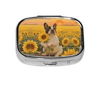 Square Round Pill Case Flowers Dog Pill Box Daily 2 Compartment Travel Pill Container for Pocket Purse Portable Medicine Cod Liver Oil Storage Box 2 Times a Day Pill Organizer