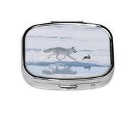 Square Round Pill Case for Arctic Fox Chases Pills Daily 2 Compartments Travel Pill Container for Pocket Wallet Oil Storage Box