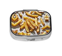 Square Round Pill Case French Fries Pill Box Daily 2 Compartment Travel Pill Container for Pocket Purse Portable Medicine Cod Liver Oil Storage Box 2 Times a Day Pill Organizer