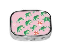 Square Round Pill Case Frog and Mushroom Pill Box Daily 2 Compartment Travel Pill Container for Pocket Purse Portable Medicine Cod Liver Oil Storage Box 2 Times a Day Pill Organizer