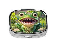 Square Round Pill Case Frog with Mouth Open Cartoon Pill Box Daily 2 Compartment Travel Pill Container for Pocket Purse Portable Medicine Cod Liver Oil Storage Box 2 Times a Day Pill Organizer