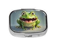Square Round Pill Case Frog with Mouth Open Pill Box Daily 2 Compartment Travel Pill Container for Pocket Purse Portable Medicine Cod Liver Oil Storage Box 2 Times a Day Pill Organizer