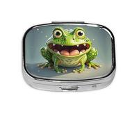 Square Round Pill Case Frog with Mouth Open Pill Box Daily 2 Compartment Travel Pill Container for Pocket Purse Portable Medicine Cod Liver Oil Storage Box 2 Times a Day Pill Organizer
