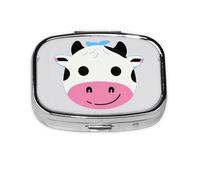 Square Round Pill Case Funny Cow Pill Box Daily 2 Compartment Travel Pill Container for Pocket Purse Portable Medicine Cod Liver Oil Storage Box 2 Times a Day Pill Organizer