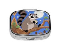 Square Round Pill Case Funny Raccoon Pill Box Daily 2 Compartment Travel Pill Container for Pocket Purse Portable Medicine Cod Liver Oil Storage Box 2 Times a Day Pill Organizer