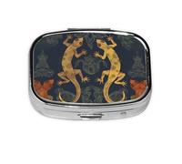 Square Round Pill Case Gecko Lizards Daily Pill Box with 2 Compartments Travel Pill Container for Pocket Wallet Portable Oil Storage Box