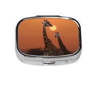 Square Round Pill Case Giraffe at Sunset Pill Box Daily 2 Compartment Travel Pill Container for Pocket Purse Portable Medicine Cod Liver Oil Storage Box 2 Times a Day Pill Organizer