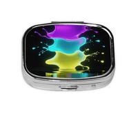 Square Round Pill Case Glow in Dark Splatter Neon Pill Box Daily 2 Compartment Travel Pill Container for Pocket Purse Portable Medicine Cod Liver Oil Storage Box 2 Times a Day Pill Organizer