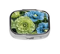 Square Round Pill Case Green and Blue Hibiscus Flowers Pill Box Daily 2 Compartment Travel Pill Container for Pocket Purse Portable Medicine Cod Liver Oil Storage Box 2 Times a Day Pill Organizer