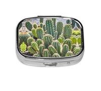 Square Round Pill Case Green Cactus Pill Box Daily 2 Compartment Travel Pill Container for Pocket Purse Portable Medicine Cod Liver Oil Storage Box 2 Times a Day Pill Organizer
