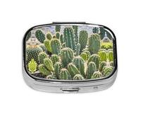 Square Round Pill Case Green Cactus Pill Box Daily 2 Compartment Travel Pill Container for Pocket Purse Portable Medicine Cod Liver Oil Storage Box 2 Times a Day Pill Organizer