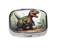 Square Round Pill Case Green Cartoon Dinosaur Pill Box Daily 2 Compartment Travel Pill Container for Pocket Purse Portable Medicine Cod Liver Oil Storage Box 2 Times a Day Pill Organizer