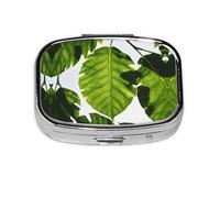 Square Round Pill Case Green Leaves Pattern Pill Box Daily 2 Compartment Travel Pill Container for Pocket Purse Portable Medicine Cod Liver Oil Storage Box 2 Times a Day Pill Organizer