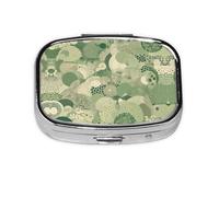 Square Round Pill Case Green Pattern Pill Box Daily 2 Compartment Travel Pill Container for Pocket Purse Portable Medicine Cod Liver Oil Storage Box 2 Times a Day Pill Organizer