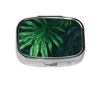 Square Round Pill Case Green Tropical Jungle Plant Pill Box Daily 2 Compartment Travel Pill Container for Pocket Purse Portable Medicine Cod Liver Oil Storage Box 2 Times a Day Pill Organizer