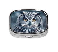 Square Round Pill Case Grey and White Owl Pill Box Daily 2 Compartment Travel Pill Container for Pocket Purse Portable Medicine Cod Liver Oil Storage Box 2 Times a Day Pill Organizer