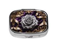 Square Round Pill Case Grey Rose Pattern Pill Box Daily 2 Compartment Travel Pill Container for Pocket Purse Portable Medicine Cod Liver Oil Storage Box 2 Times a Day Pill Organizer