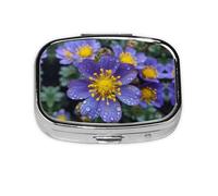 Square Round Pill Case Growing Purple Flowers Pill Box Daily 2 Compartment Travel Pill Container for Pocket Purse Portable Medicine Cod Liver Oil Storage Box 2 Times a Day Pill Organizer
