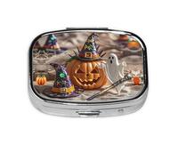 Square Round Pill Case Halloween Witch hat Pill Box Daily 2 Compartment Travel Pill Container for Pocket Purse Portable Medicine Cod Liver Oil Storage Box 2 Times a Day Pill Organizer