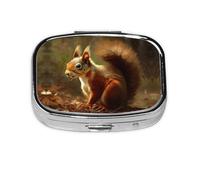 Square Round Pill Case Hand Drawn Squirrel Pill Box Daily 2 Compartment Travel Pill Container for Pocket Purse Portable Medicine Cod Liver Oil Storage Box 2 Times a Day Pill Organizer