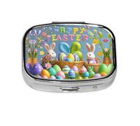 Square Round Pill Case Happy Easter Pill Box Daily 2 Compartment Travel Pill Container for Pocket Purse Portable Medicine Cod Liver Oil Storage Box 2 Times a Day Pill Organizer