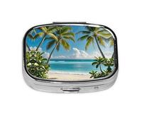 Square Round Pill Case Hawaiian Style Print Pattern Pill Box Daily 2 Compartment Travel Pill Container for Pocket Purse Portable Medicine Cod Liver Oil Storage Box 2 Times a Day Pill Organizer
