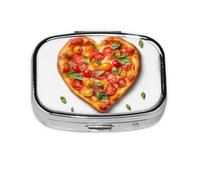 Square Round Pill Case Heart Shaped Pizza Pill Box Daily 2 Compartment Travel Pill Container for Pocket Purse Portable Medicine Cod Liver Oil Storage Box 2 Times a Day Pill Organizer