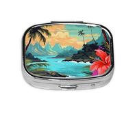 Square Round Pill Case Hello Hawaii Pill Box Daily 2 Compartment Travel Pill Container for Pocket Purse Portable Medicine Cod Liver Oil Storage Box 2 Times a Day Pill Organizer