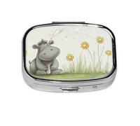 Square Round Pill Case Hippo and Dandelion Pill Box Daily 2 Compartment Travel Pill Container for Pocket Purse Portable Medicine Cod Liver Oil Storage Box 2 Times a Day Pill Organizer