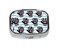 Square Round Pill Case Hockey Elements Creative Patterned Pill Box Daily 2 Compartment Travel Pill Container for Pocket Purse Portable Medicine Cod Liver Oil Storage Box 2 Times a Day Pill Organizer