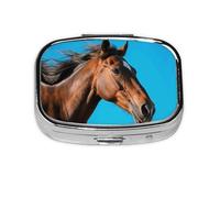 Square Round Pill Case Horse Head Pill Box Daily 2 Compartment Travel Pill Container for Pocket Purse Portable Medicine Cod Liver Oil Storage Box 2 Times a Day Pill Organizer