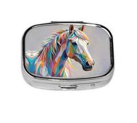 Square Round Pill Case Horse Pattern Pill Box Daily 2 Compartment Travel Pill Container for Pocket Purse Portable Medicine Cod Liver Oil Storage Box 2 Times a Day Pill Organizer