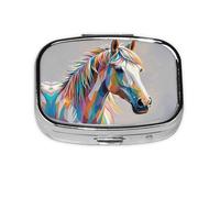 Square Round Pill Case Horse Pattern Pill Box Daily 2 Compartment Travel Pill Container for Pocket Purse Portable Medicine Cod Liver Oil Storage Box 2 Times a Day Pill Organizer