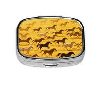 Square Round Pill Case Horse Running Pill Box Daily 2 Compartment Travel Pill Container for Pocket Purse Portable Medicine Cod Liver Oil Storage Box 2 Times a Day Pill Organizer