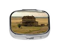 Square Round Pill Case House on the Prairie Pill Box Daily 2 Compartment Travel Pill Container for Pocket Purse Portable Medicine Cod Liver Oil Storage Box 2 Times a Day Pill Organizer