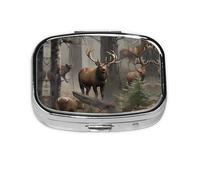 Square Round Pill Case Hunting Deer Bear Elk Pill Box Daily 2 Compartment Travel Pill Container for Pocket Purse Portable Medicine Cod Liver Oil Storage Box 2 Times a Day Pill Organizer