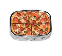 Square Round Pill Case I Love Pizza Pill Box Daily 2 Compartment Travel Pill Container for Pocket Purse Portable Medicine Cod Liver Oil Storage Box 2 Times a Day Pill Organizer