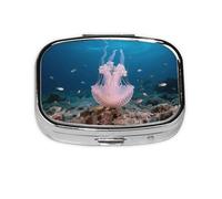 Square Round Pill Case Jellyfish Pill Box Daily 2 Compartment Travel Pill Container for Pocket Purse Portable Medicine Cod Liver Oil Storage Box 2 Times a Day Pill Organizer
