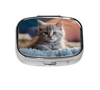Square Round Pill Case Kitten Lying on Carpet Pill Box Daily 2 Compartment Travel Pill Container for Pocket Purse Portable Medicine Cod Liver Oil Storage Box 2 Times a Day Pill Organizer
