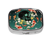 Square Round Pill Case Koi Fish Skull Pill Box Daily 2 Compartment Travel Pill Container for Pocket Purse Portable Medicine Cod Liver Oil Storage Box 2 Times a Day Pill Organizer