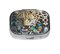 Square Round Pill Case Leopard and Butterfly Pill Box Daily 2 Compartment Travel Pill Container for Pocket Purse Portable Medicine Cod Liver Oil Storage Box 2 Times a Day Pill Organizer