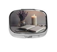 Square Round Pill Case Light a Candle Pill Box Daily 2 Compartment Travel Pill Container for Pocket Purse Portable Medicine Cod Liver Oil Storage Box 2 Times a Day Pill Organizer