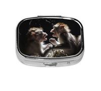 Square Round Pill Case Little Monkey Playing Pill Box Daily 2 Compartment Travel Pill Container for Pocket Purse Portable Medicine Cod Liver Oil Storage Box 2 Times a Day Pill Organizer